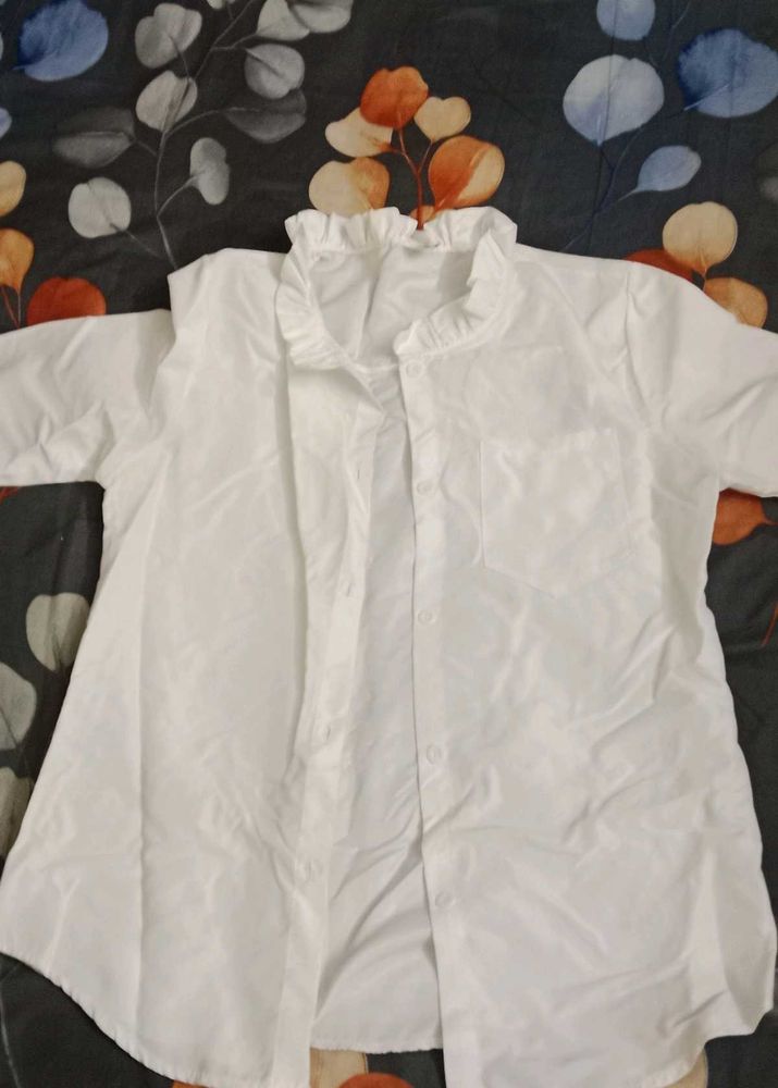 White Ruffled Collar Shirt