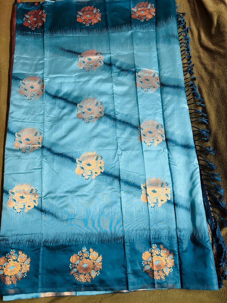 New Elegant Blue &amp; Teal Silk Saree