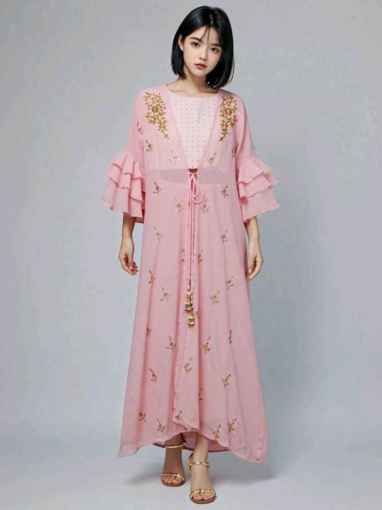 Pink Embellished 3 Piece Indo-western dress