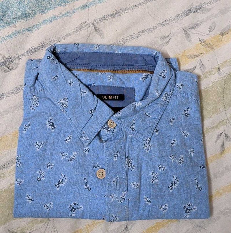 Men's Slim Fit Blue Floral Shirt
