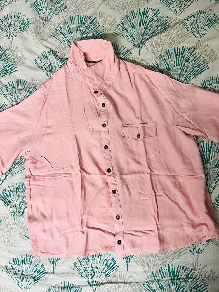 Women's Soft Pink High Collar Sleeve Shirt