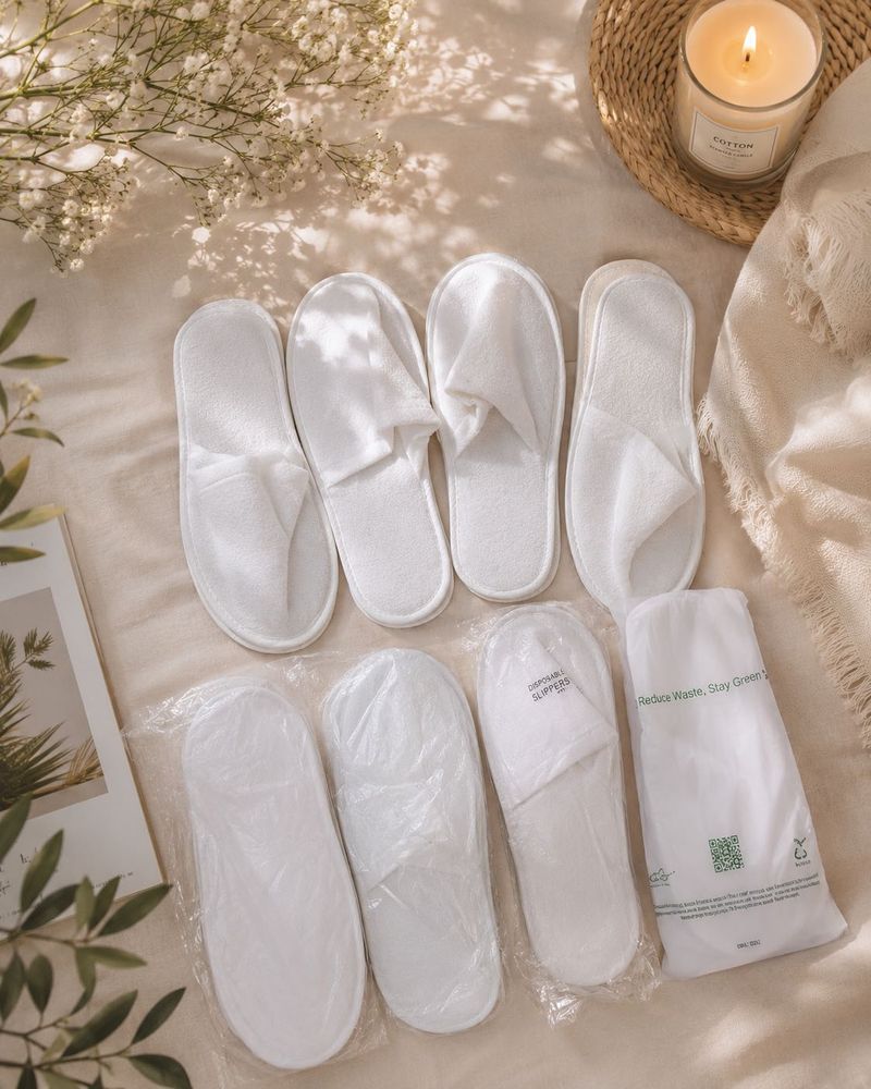 8 white room slippers