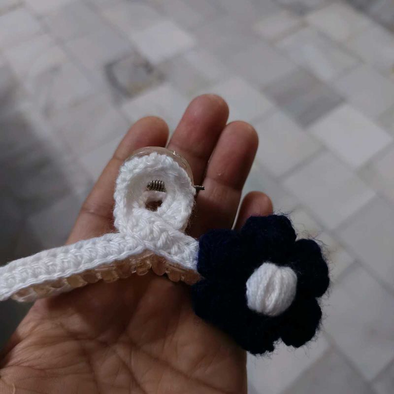 White Crochet Claw Clip with Flower Accent