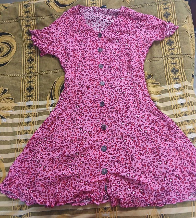 Pink Leopard Print Button-Up Dress