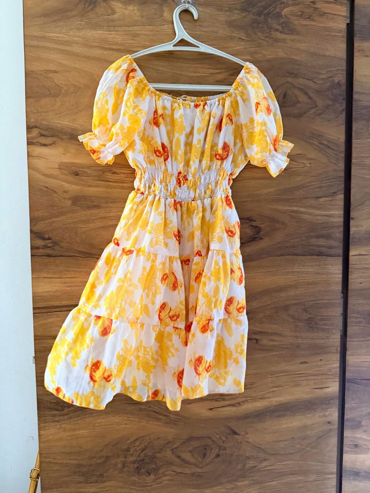 Sunny Yellow Floral Tiered Mini Dress