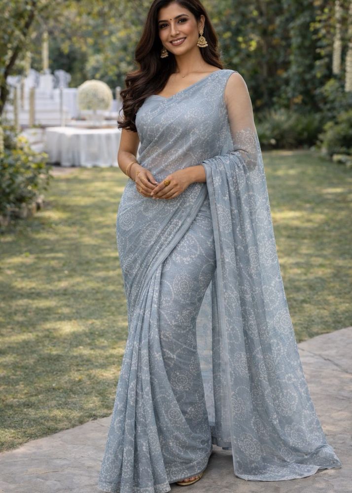 Brand new Elegant Grey bollywood Printed Saree