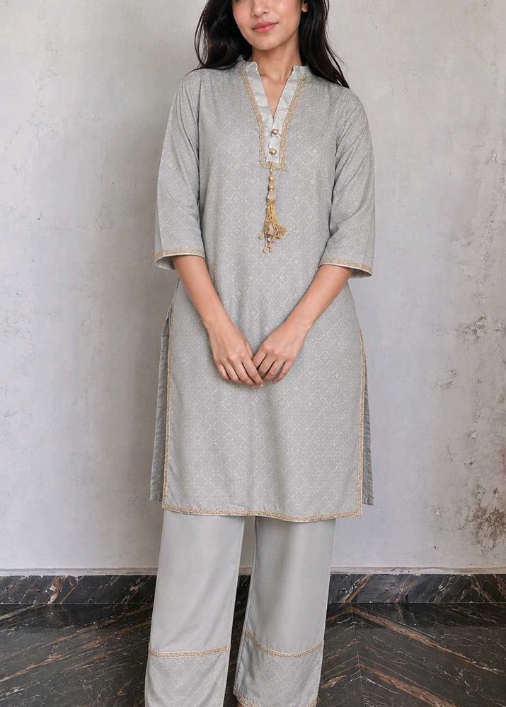 Elegant Grey Kurta Set with Palazzo Pants