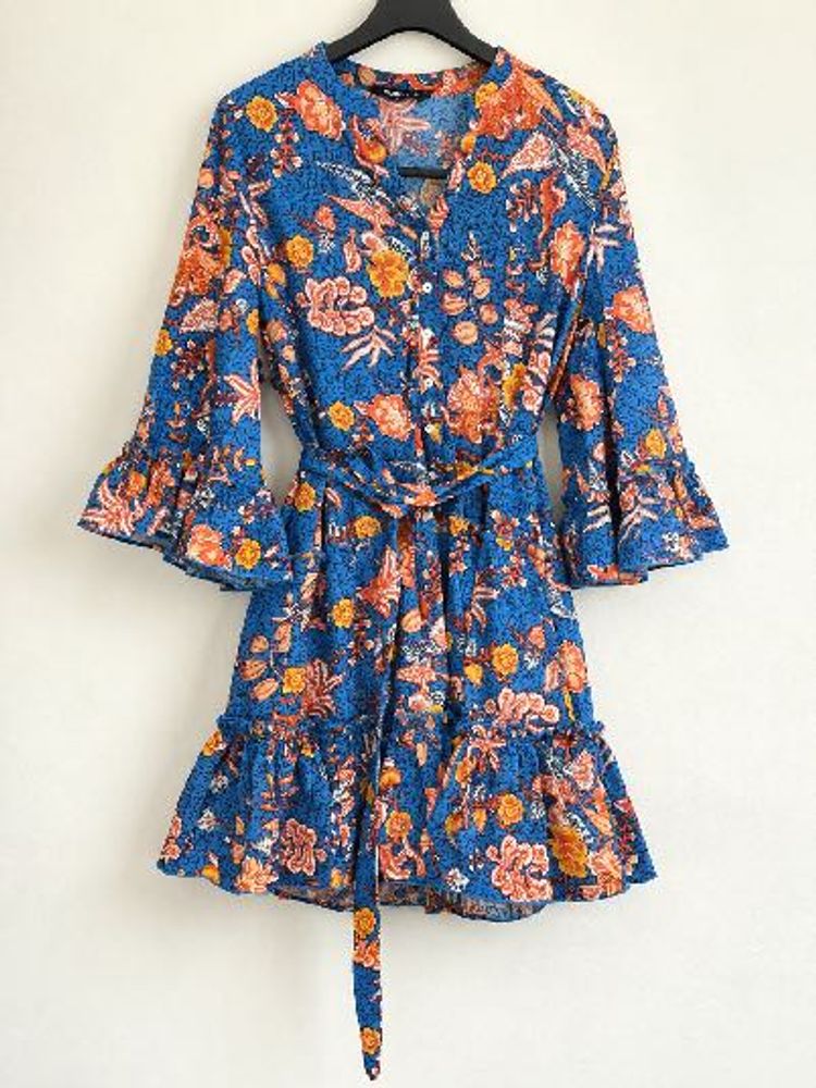 Boho Floral Print Ruffle Dress
