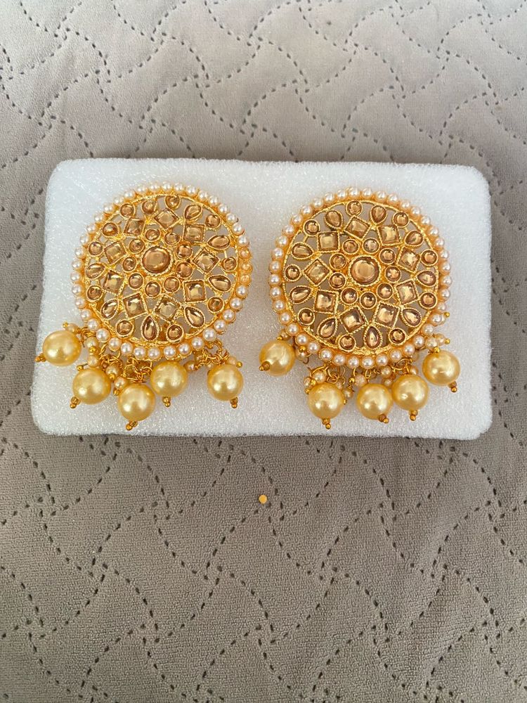 Elegant Gold Plated Pearl Stud Earrings