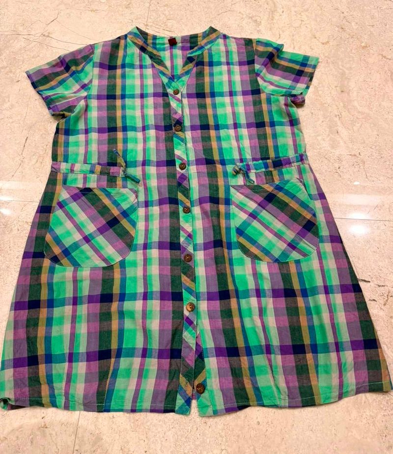 Colorful Plaid Button-Up Dress