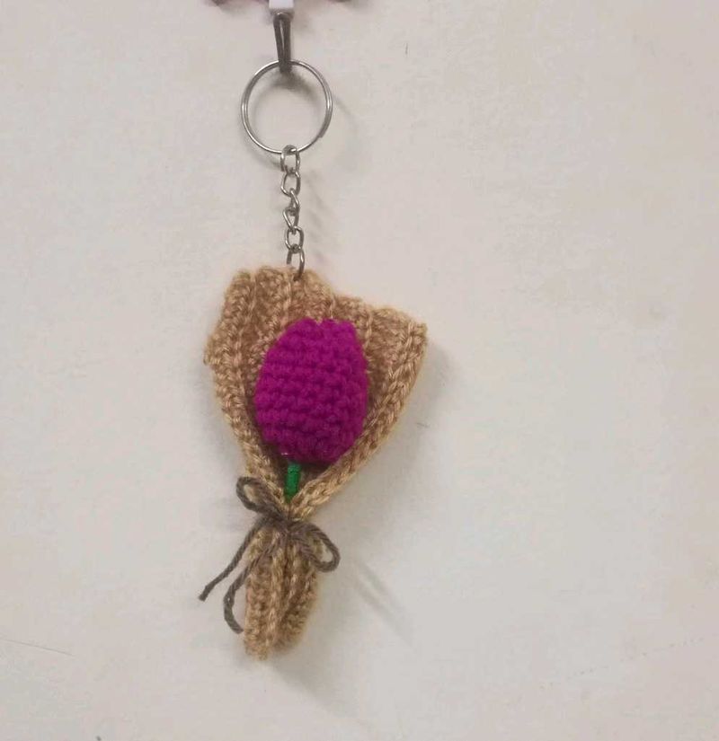 Handmade Crochet Tulip  bouquet Keychain