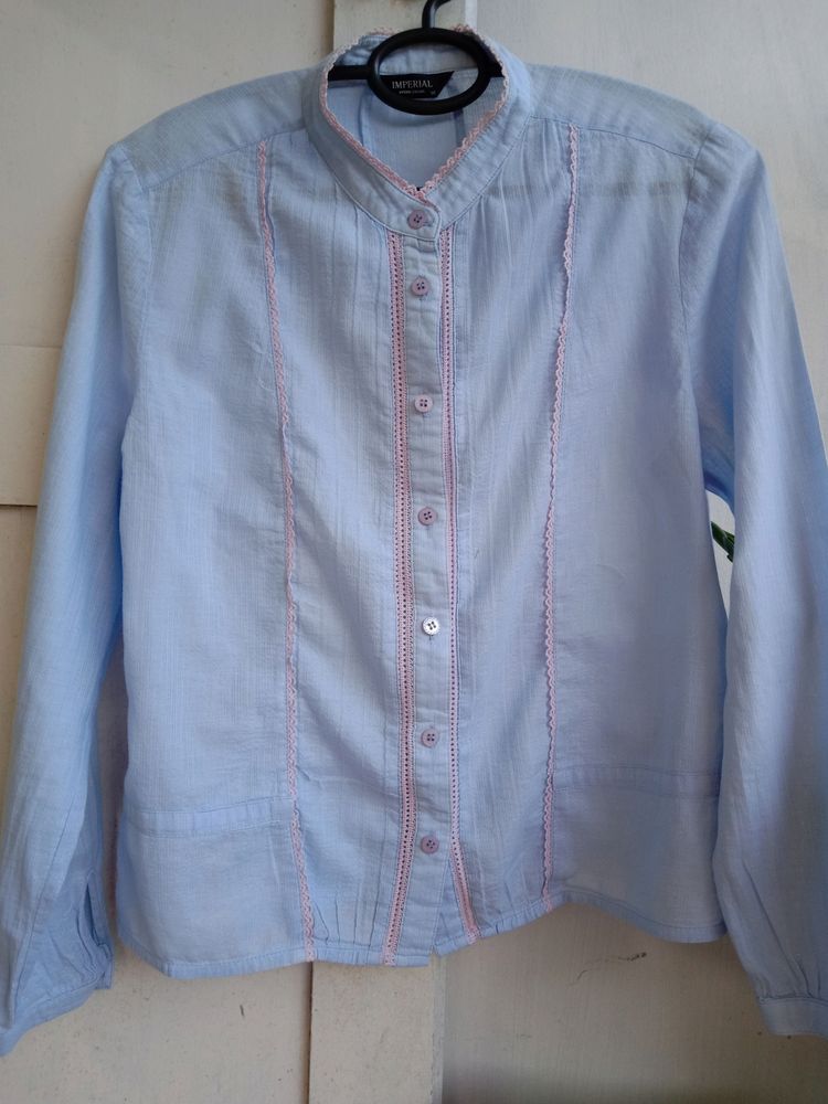 Sky blue button up cotton shirt