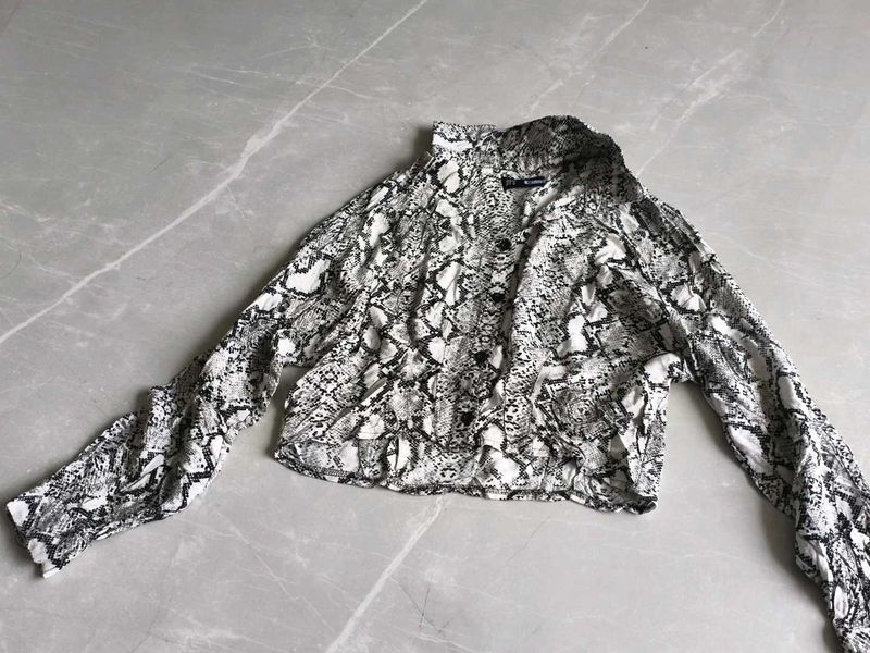 Snake Print Button-Up Blouse