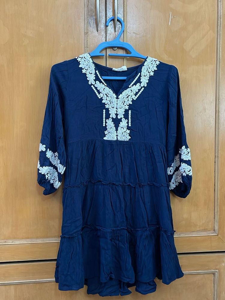 Navy Blue Embroidered Dress
