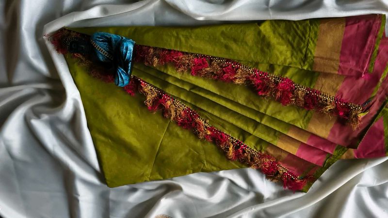 Beautiful Olive Green Saree with Tassels