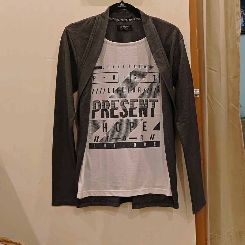 Layered Full Sleeve T-Shirt | White &amp; Grey