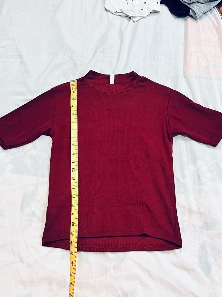 Maroon Mock Neck T-Shirt