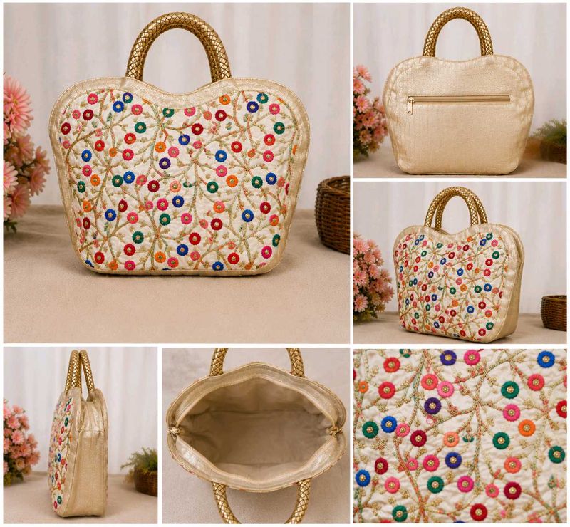 Embroidered Heart-Shaped Handbag