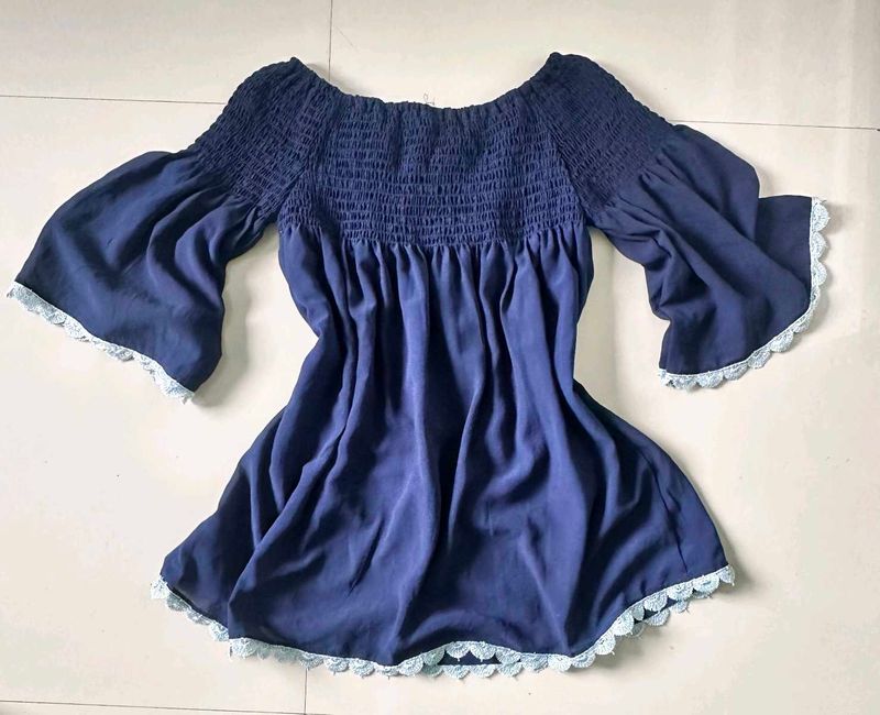 Off-Shoulder Smocked Bell Sleeve Top