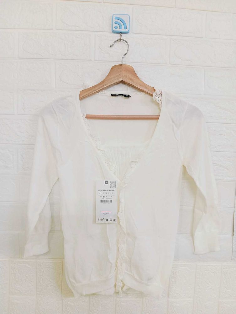 White Lace Trim Cardigan