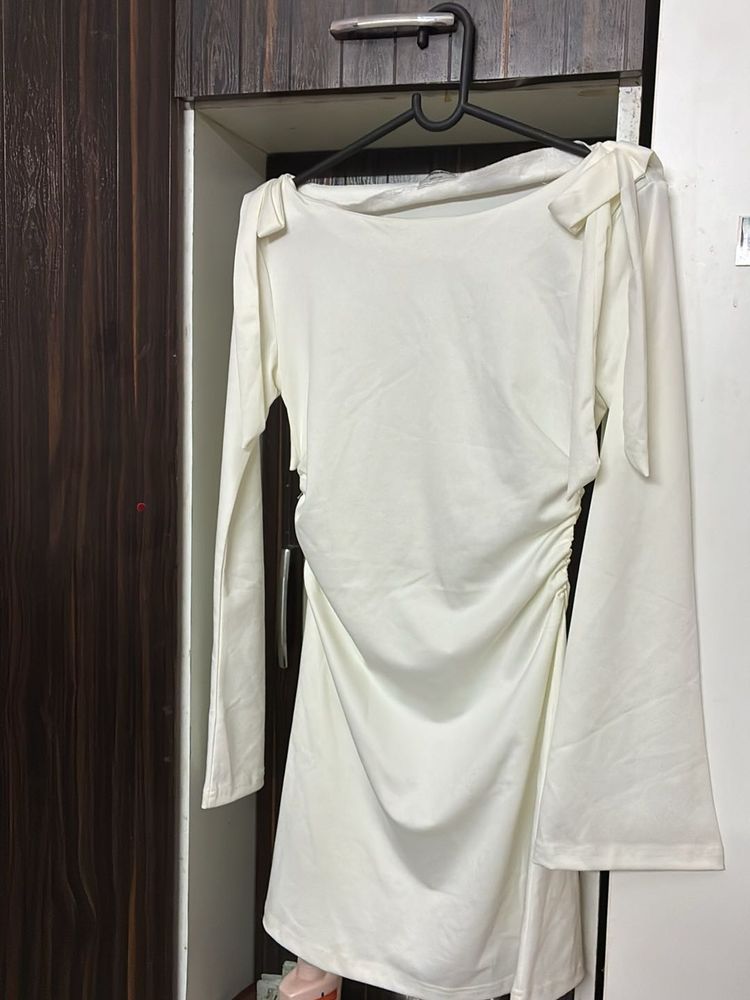Chic White Ruched Dress