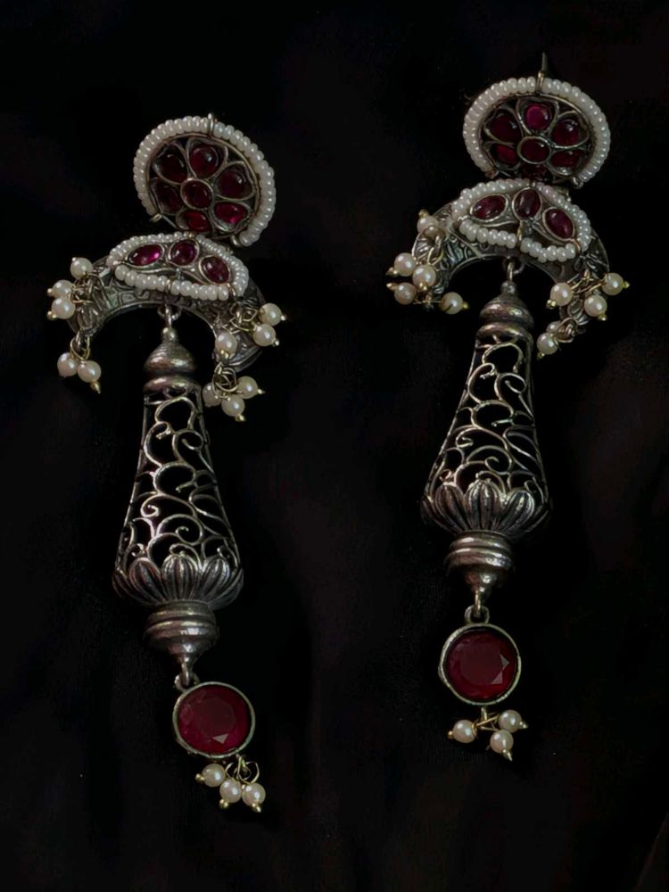 Stunning Oxidised Silver Jhumkas