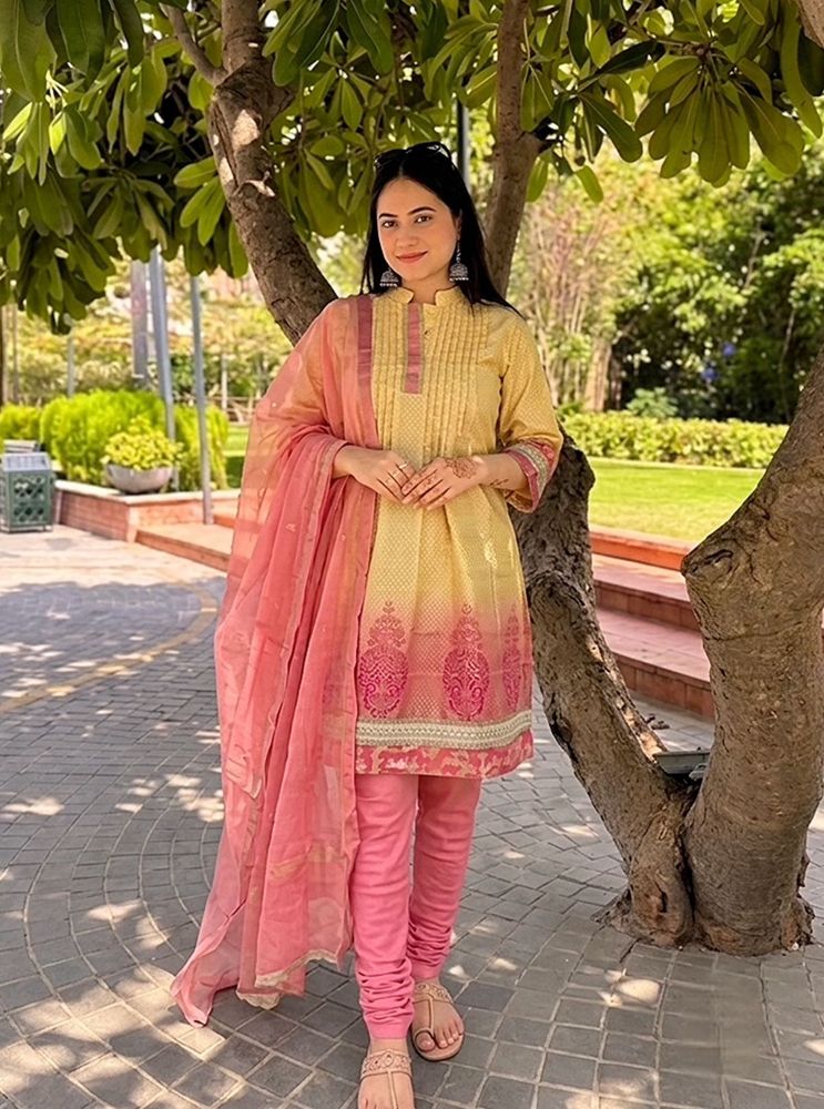 Elegant Yellow &amp; Pink Kurta Set