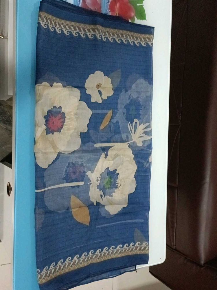Boho Floral Print Blue Scarf