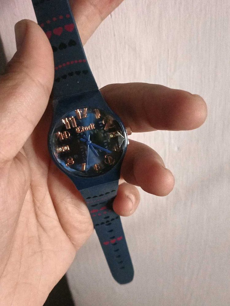 Cute Blue Heart Pattern Watch