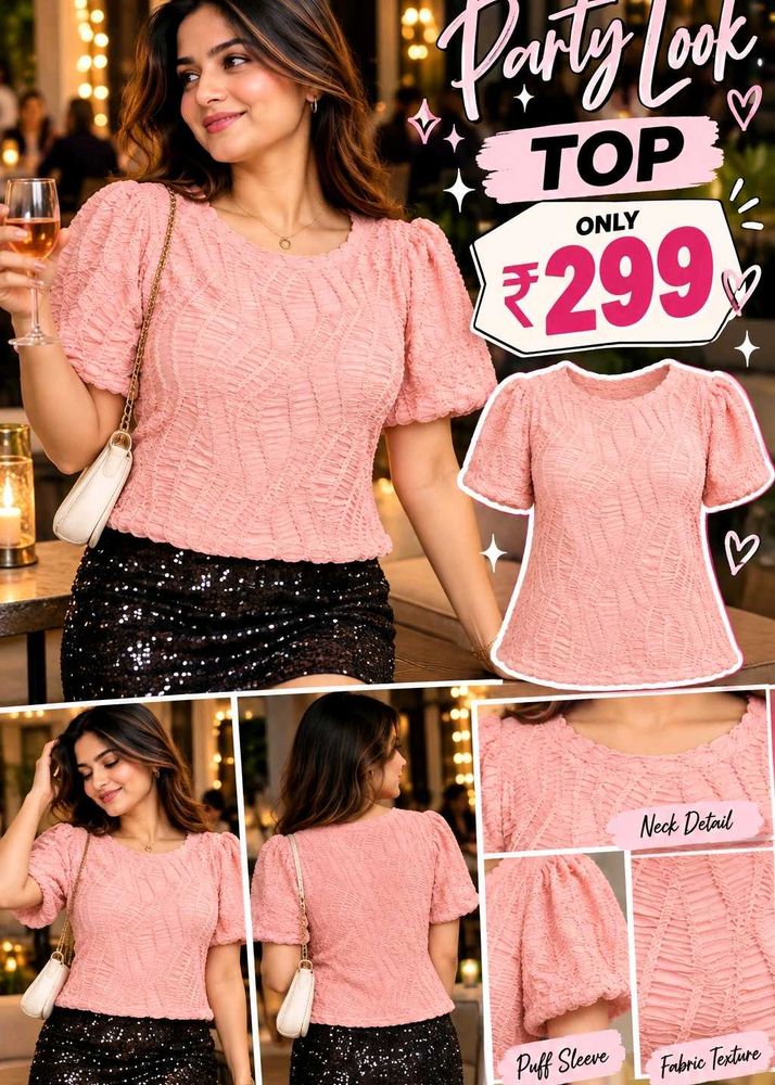 Chic Puff Sleeve Textured Top 34"-38"