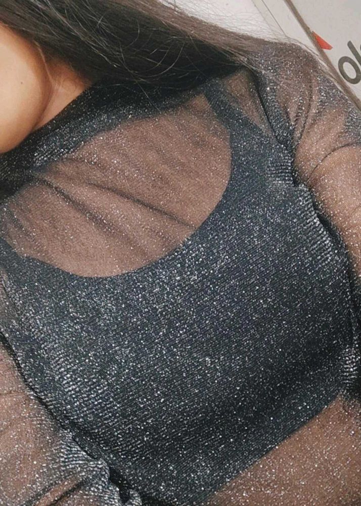 Sparkly Black Sheer Top