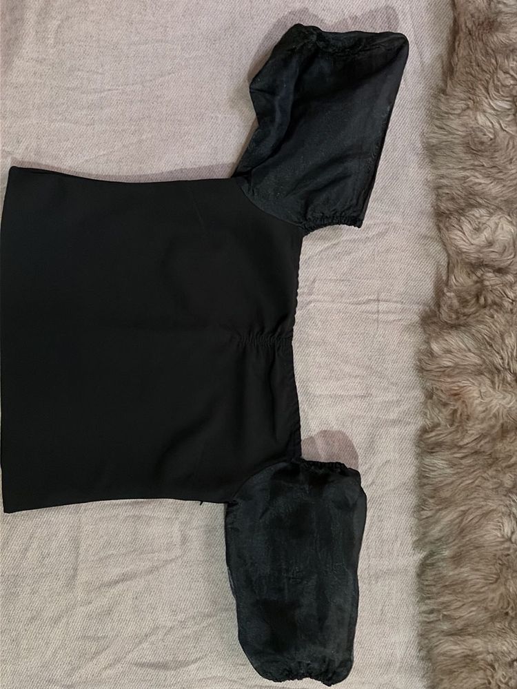 Elegant Black Blouse Top with sheer sleeves