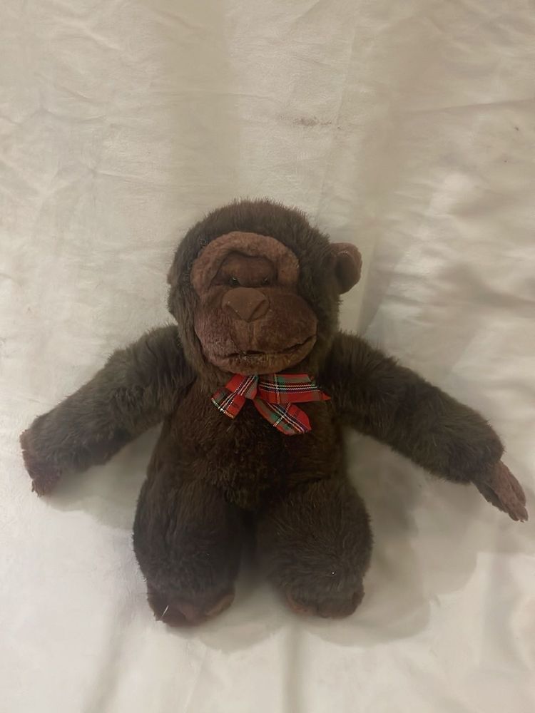 Adorable Plush Monkey with Plaid Bow