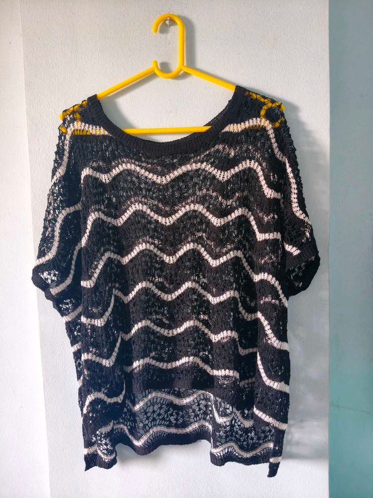 Black &amp; White Striped Crochet Top