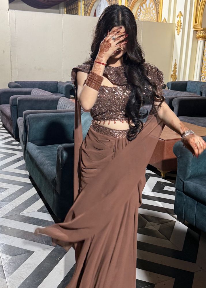 Elegant Brown Sequin Saree