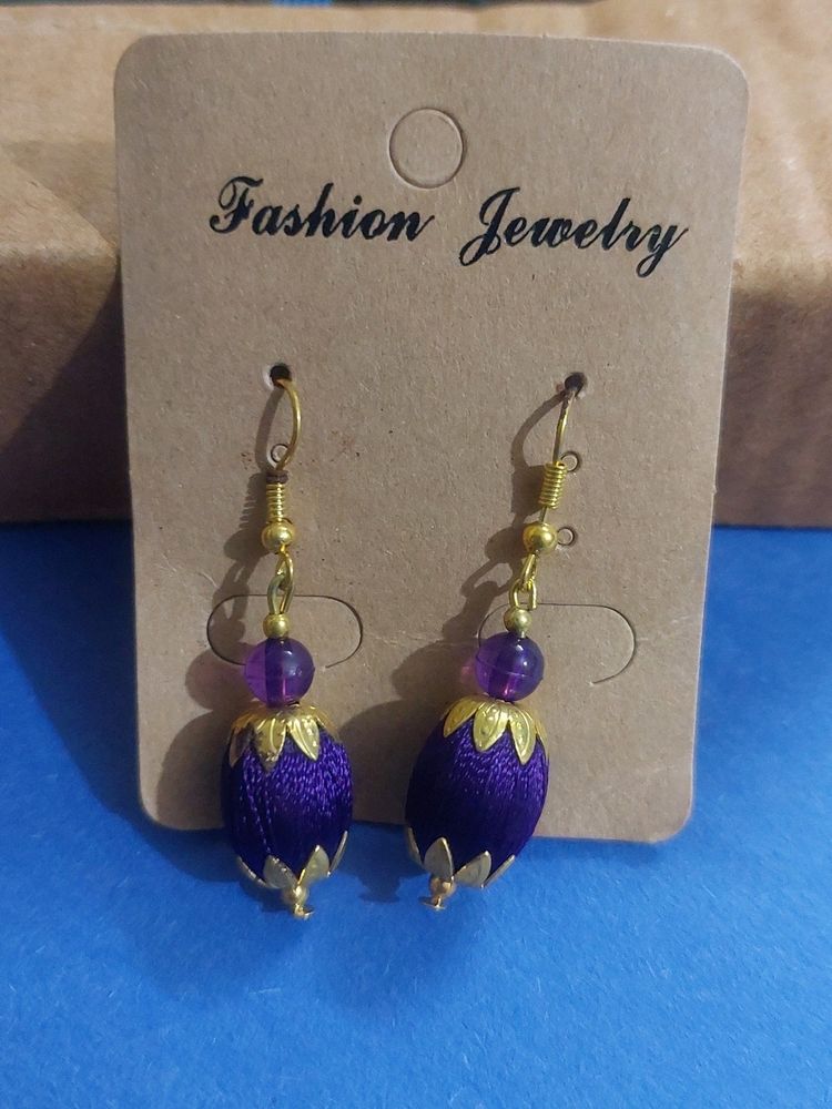 "Elegant Purple Silk Thread Bead Earrings(Like New