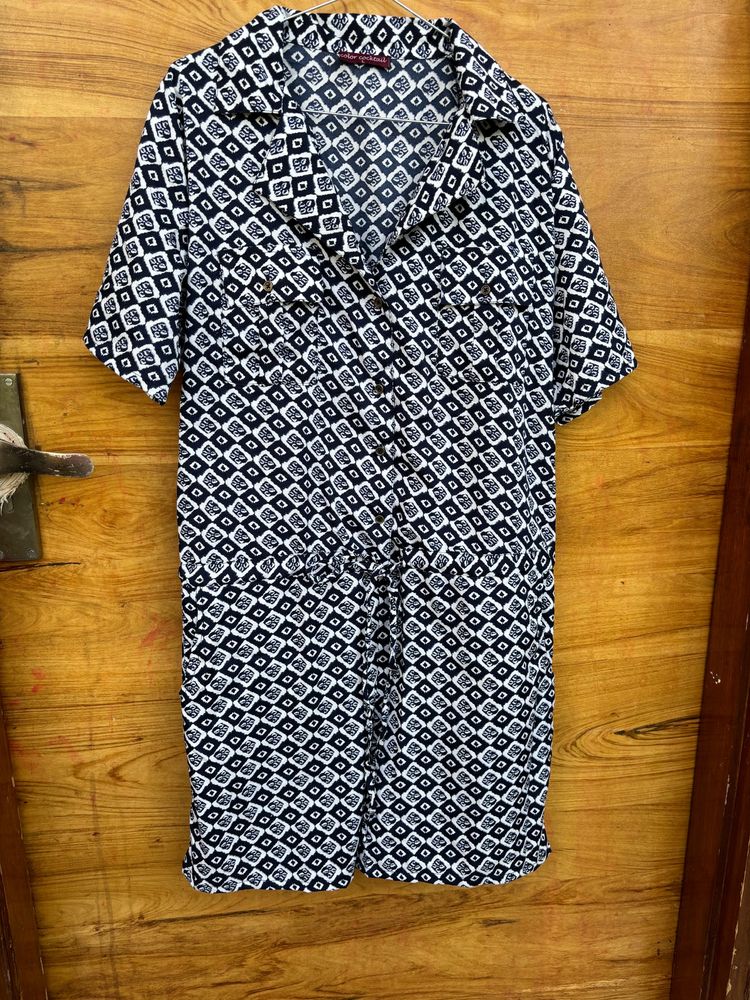 Vertical Printed Short Jumpsuit