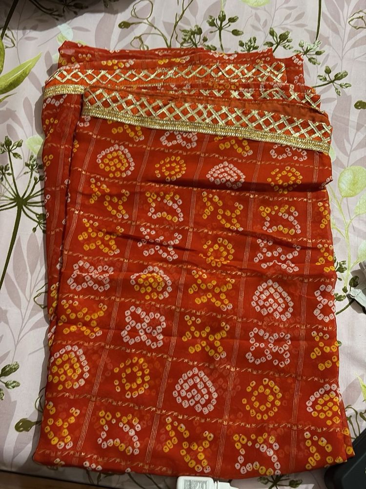 Vibrant Red Bandhani Saree