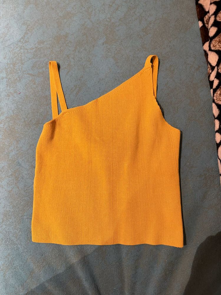 Mustard One Shoulder Tank Top