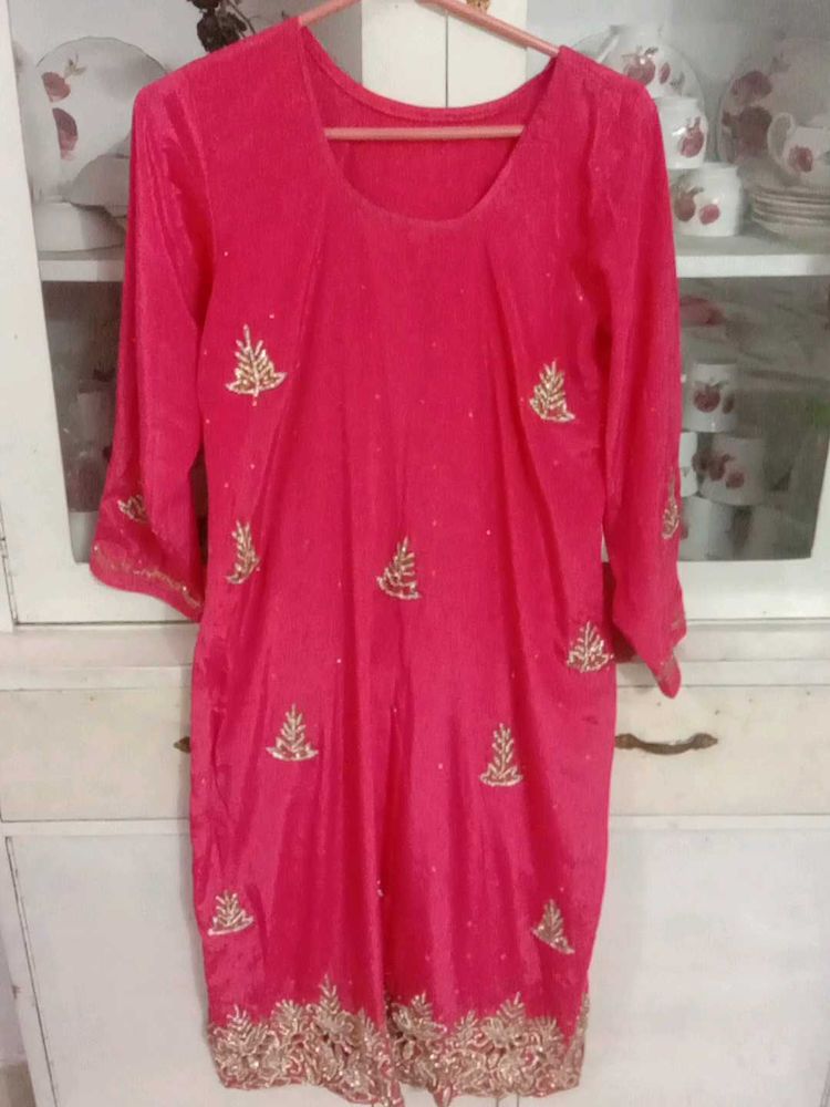 Elegant Pink dabka Embroidered Kurta
