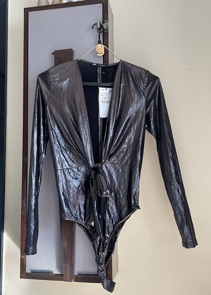 ZARA Metallic Bodysuit with shoulder p