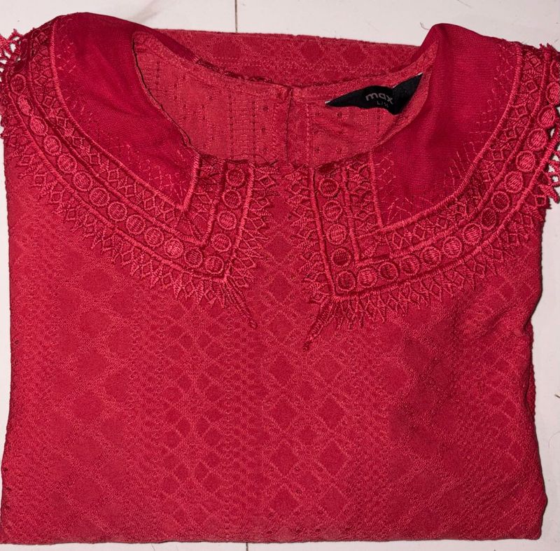 Vibrant Red Embroidered Blouse