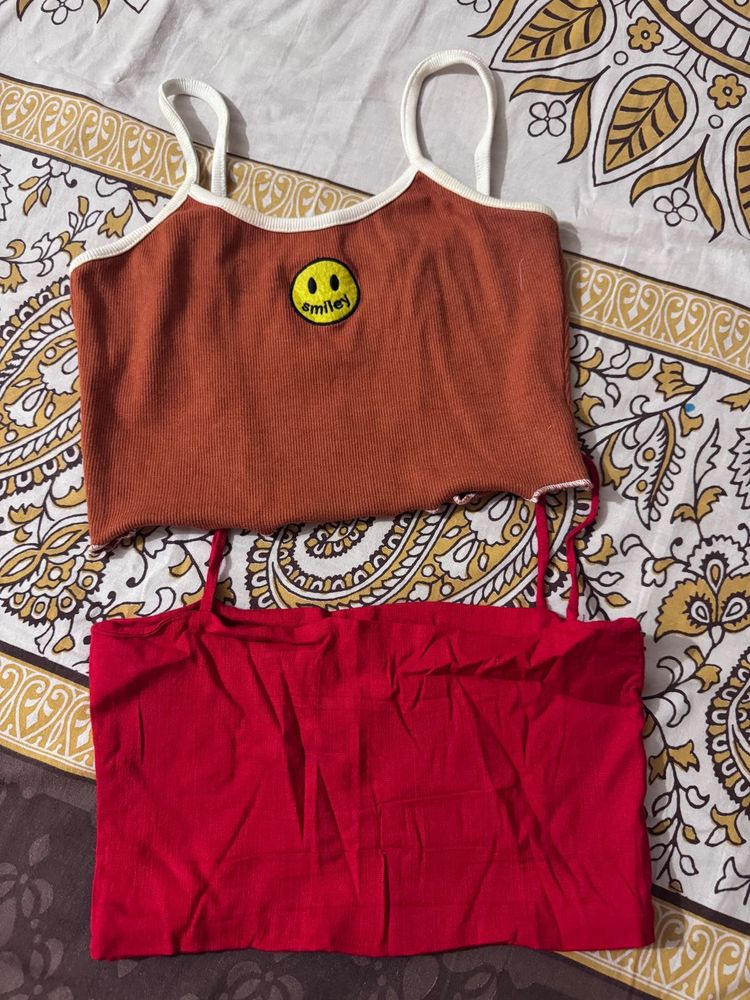 Pack of 2 Smiley Face Tank Top &amp; Red Camisole