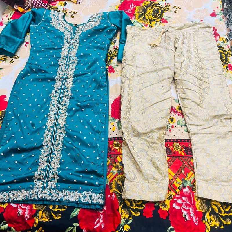 green  Kurta with Cream Pants