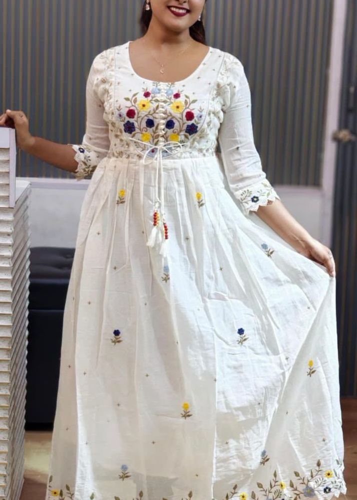 White Embroidered Anarkali Gown