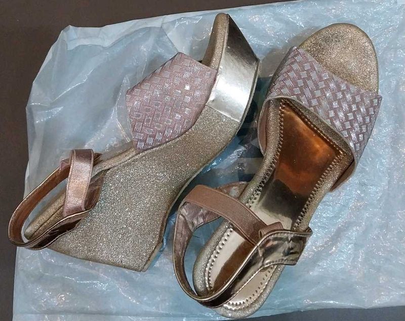 Sparkly Gold Wedge Heel Sandals