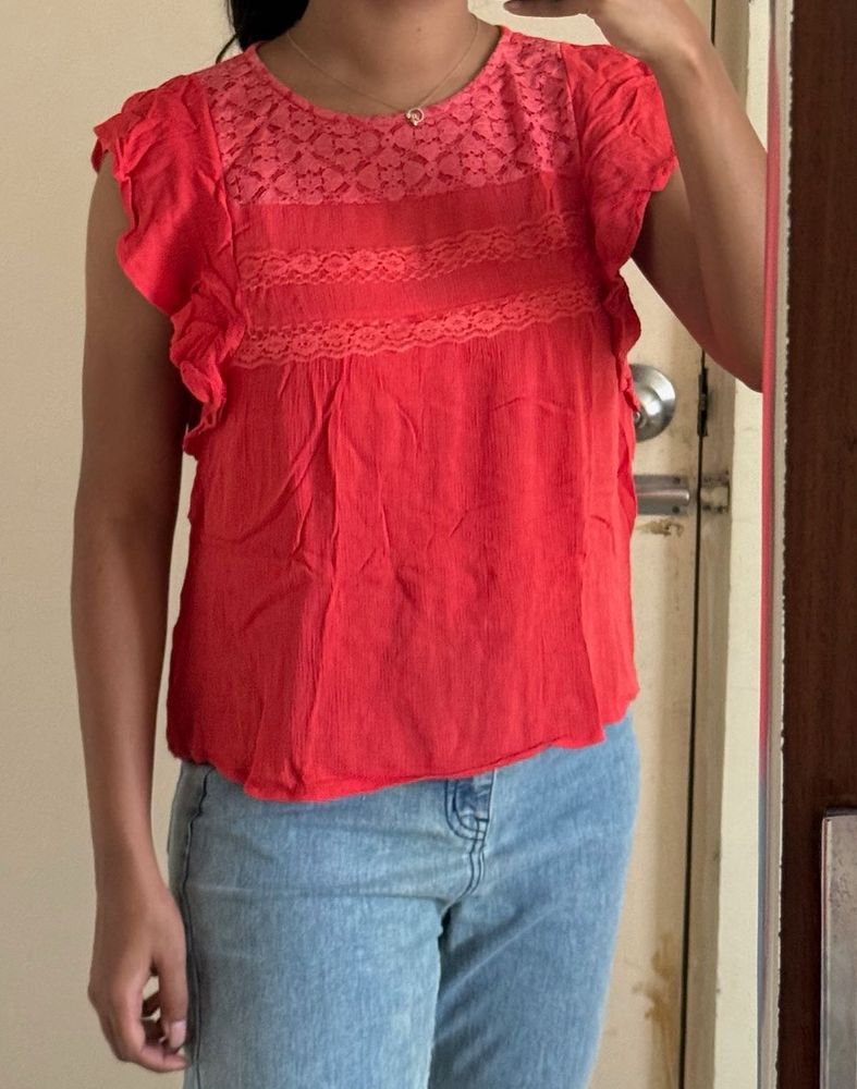 Red Lace Detail Top