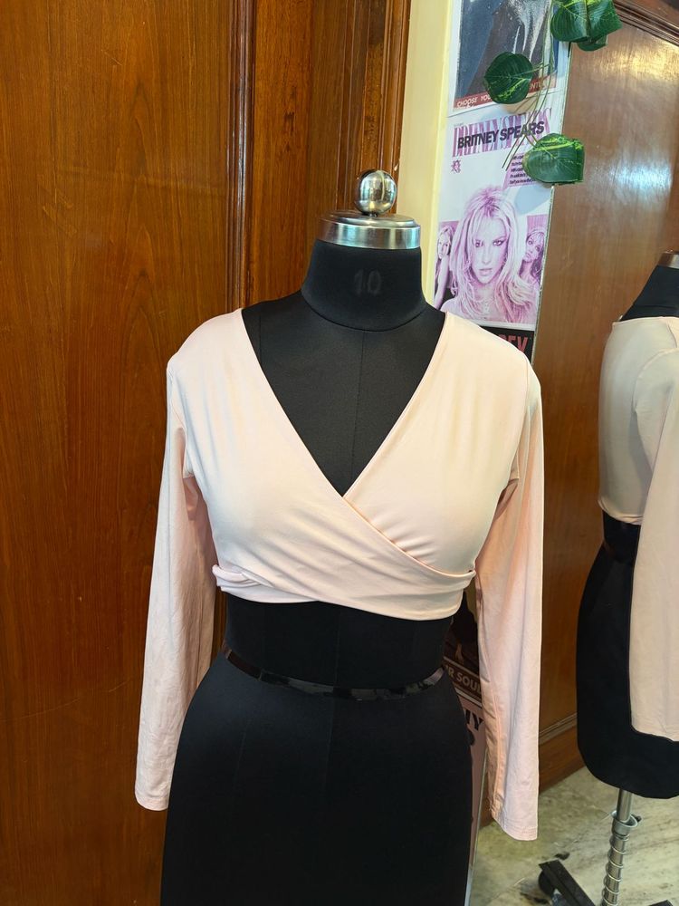 Pink Long Sleeve Crop Top