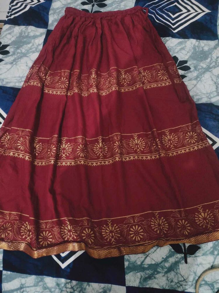 Women Printed Flared Maroon Skirt