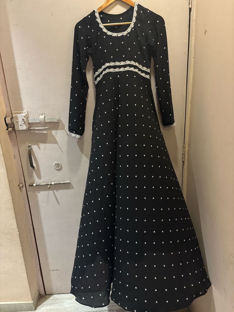 Elegant Black Polka Dot Maxi Dress